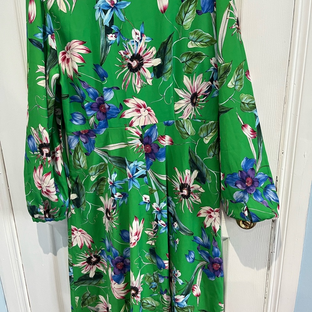 Floral Green Dress with Blue and Pink Accents